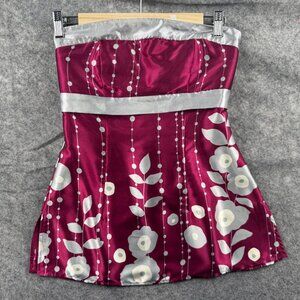 Studio Y Tube Top Small Burgundy Red Satin Strapless Floral Y2K VTG Babydoll NEW